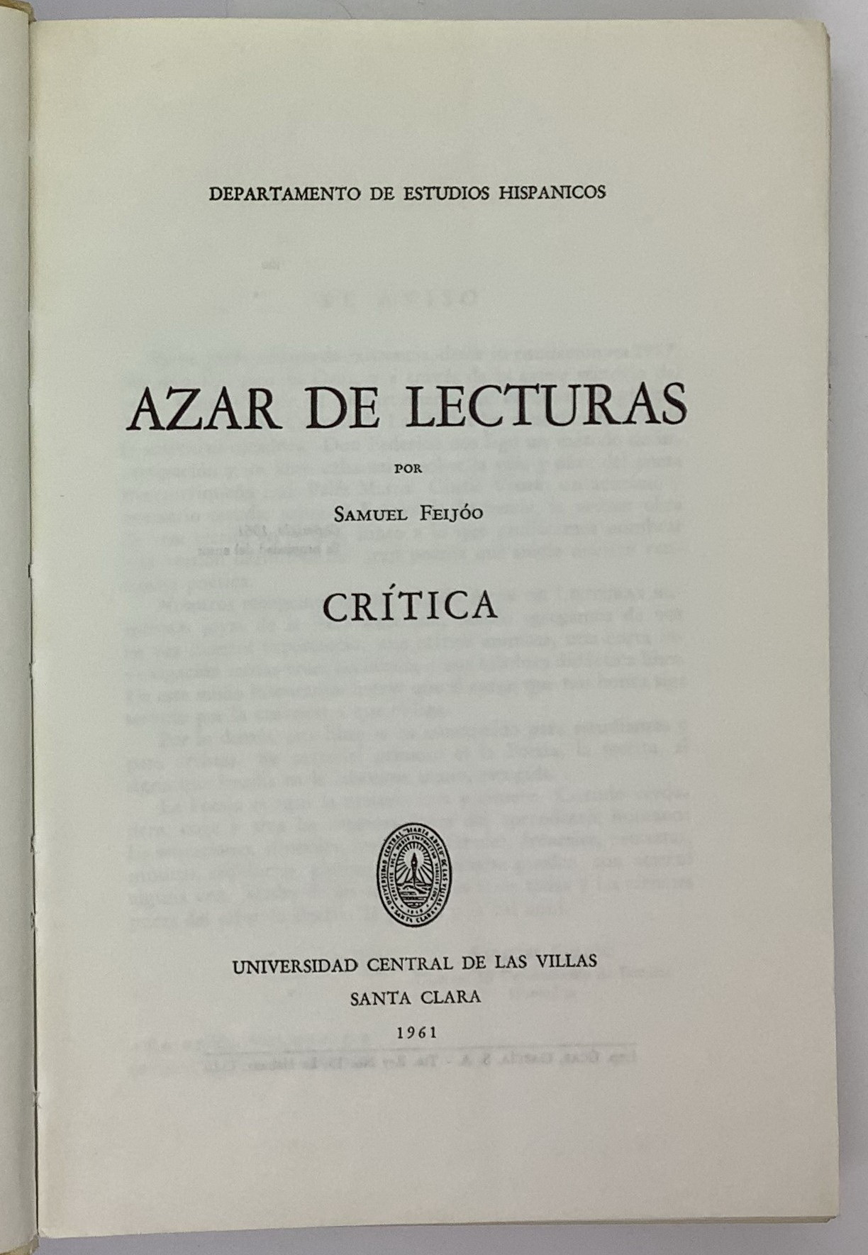 Azar de lecturas Critica, Samuel Feijoo