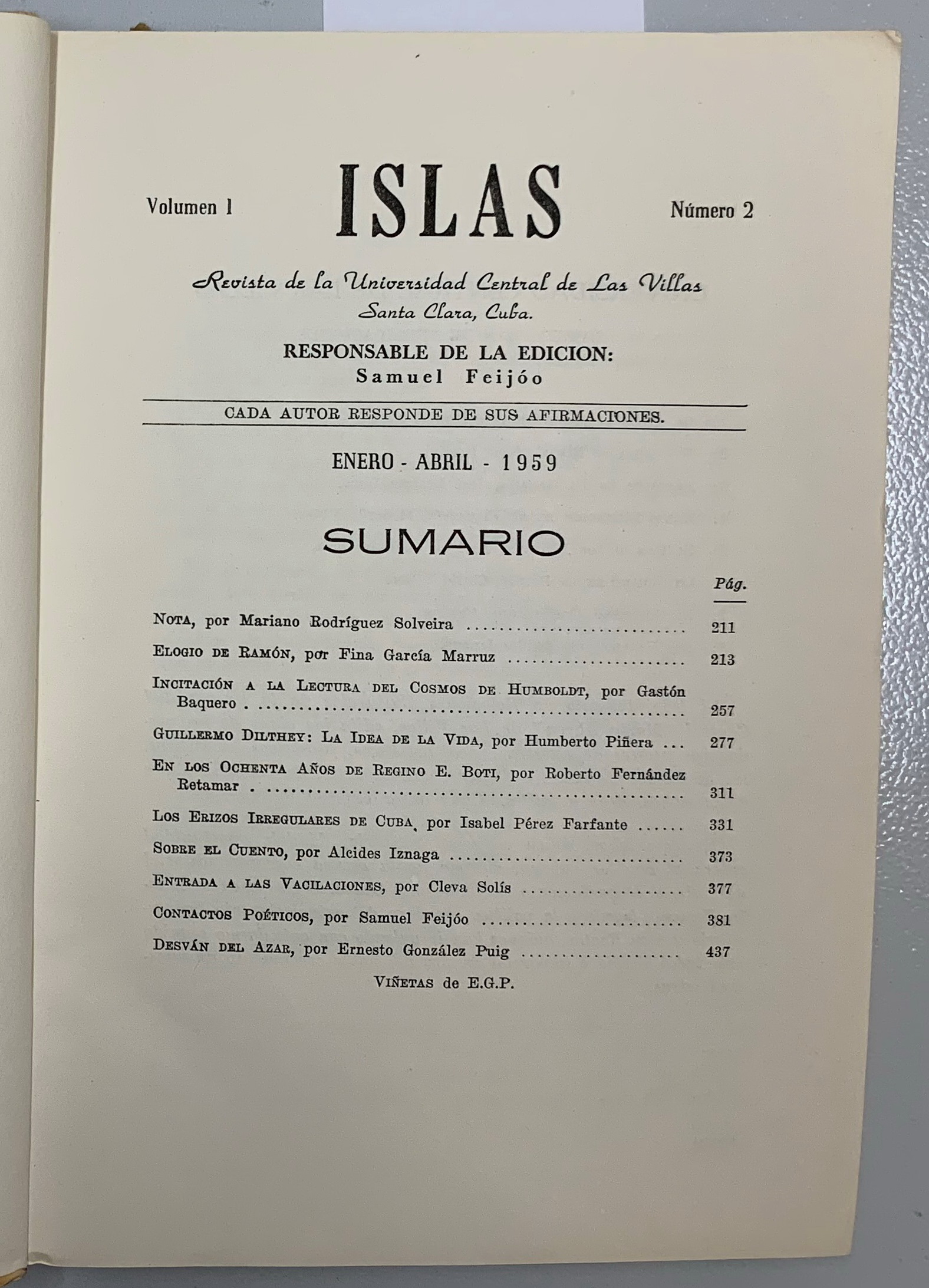 Islas. Numero 2, Volumen 1, Samuel Feijoo
