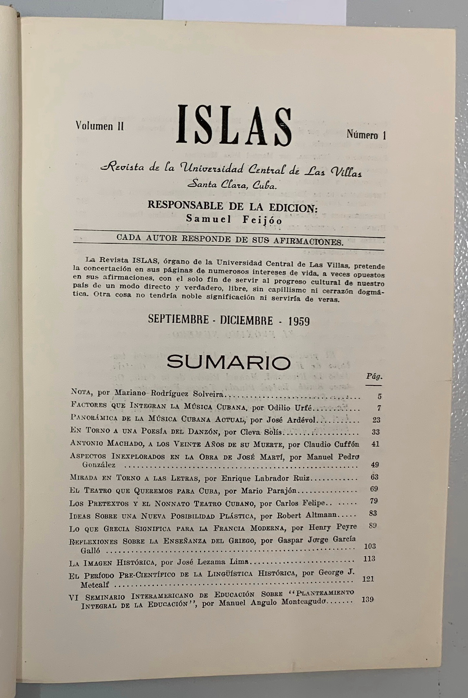 Islas. Numero 1, Volumen 2, Samuel Feijoo