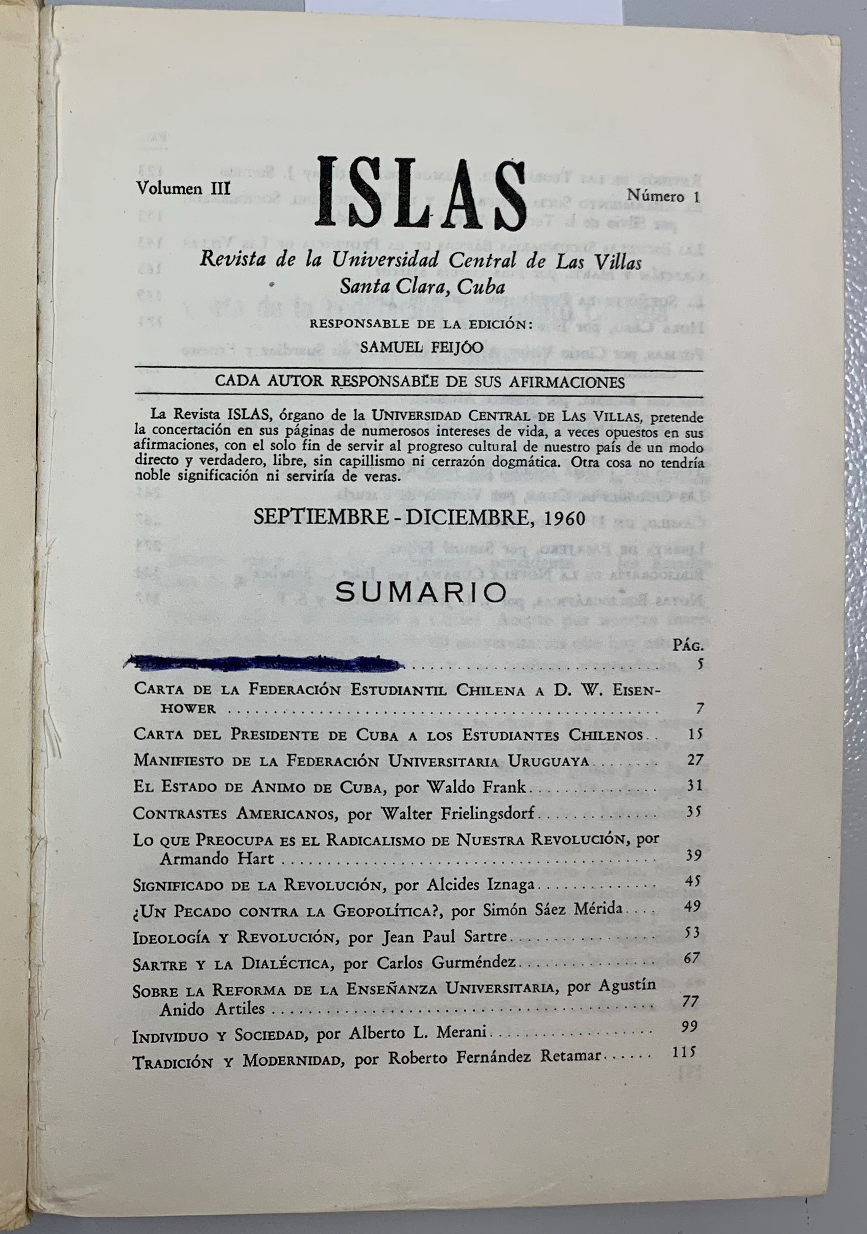 Islas. Numero 1, Volumen 3, Samuel Feijoo