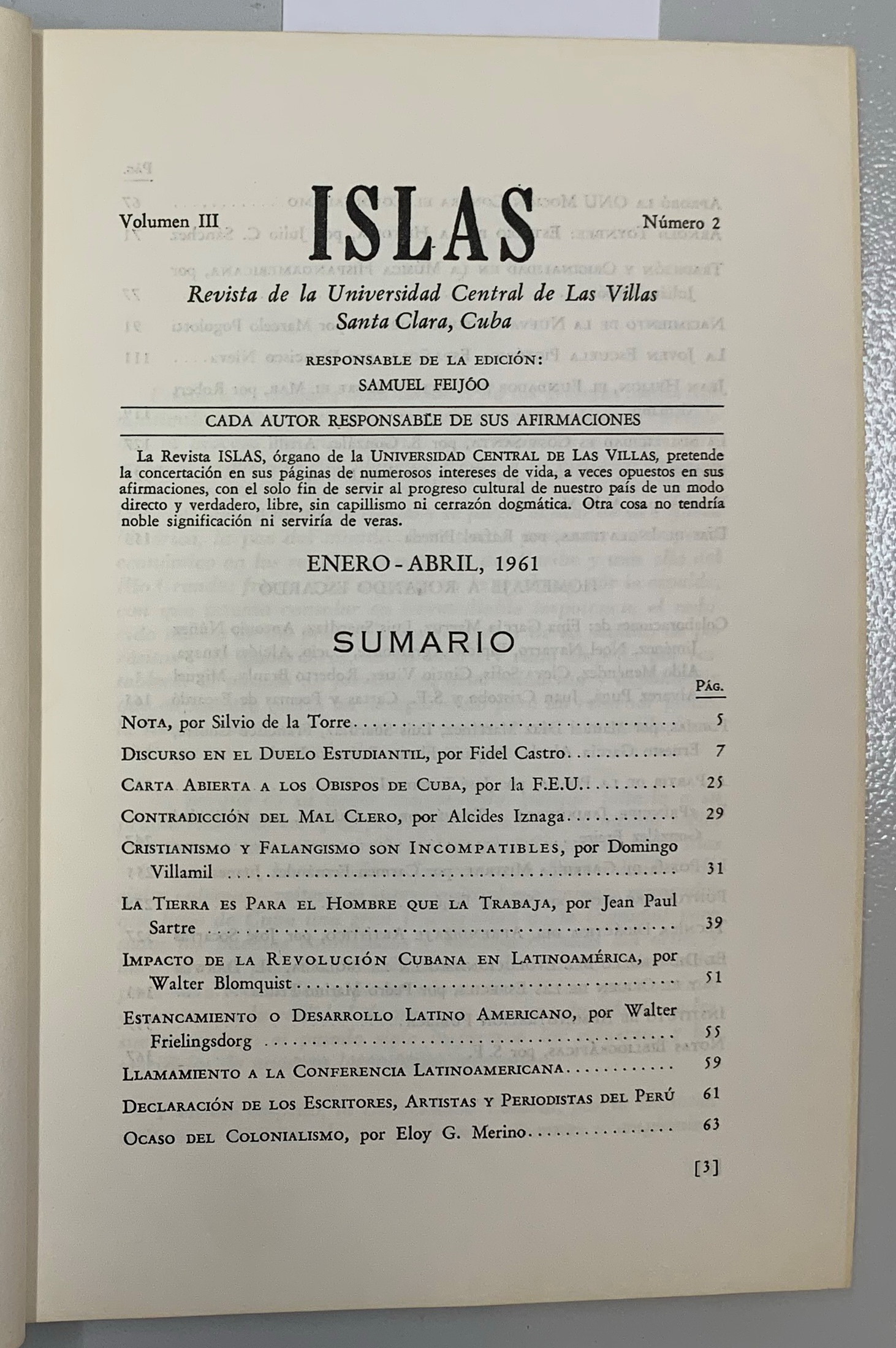 Islas. Numero 2, Volumen 3, Samuel Feijoo