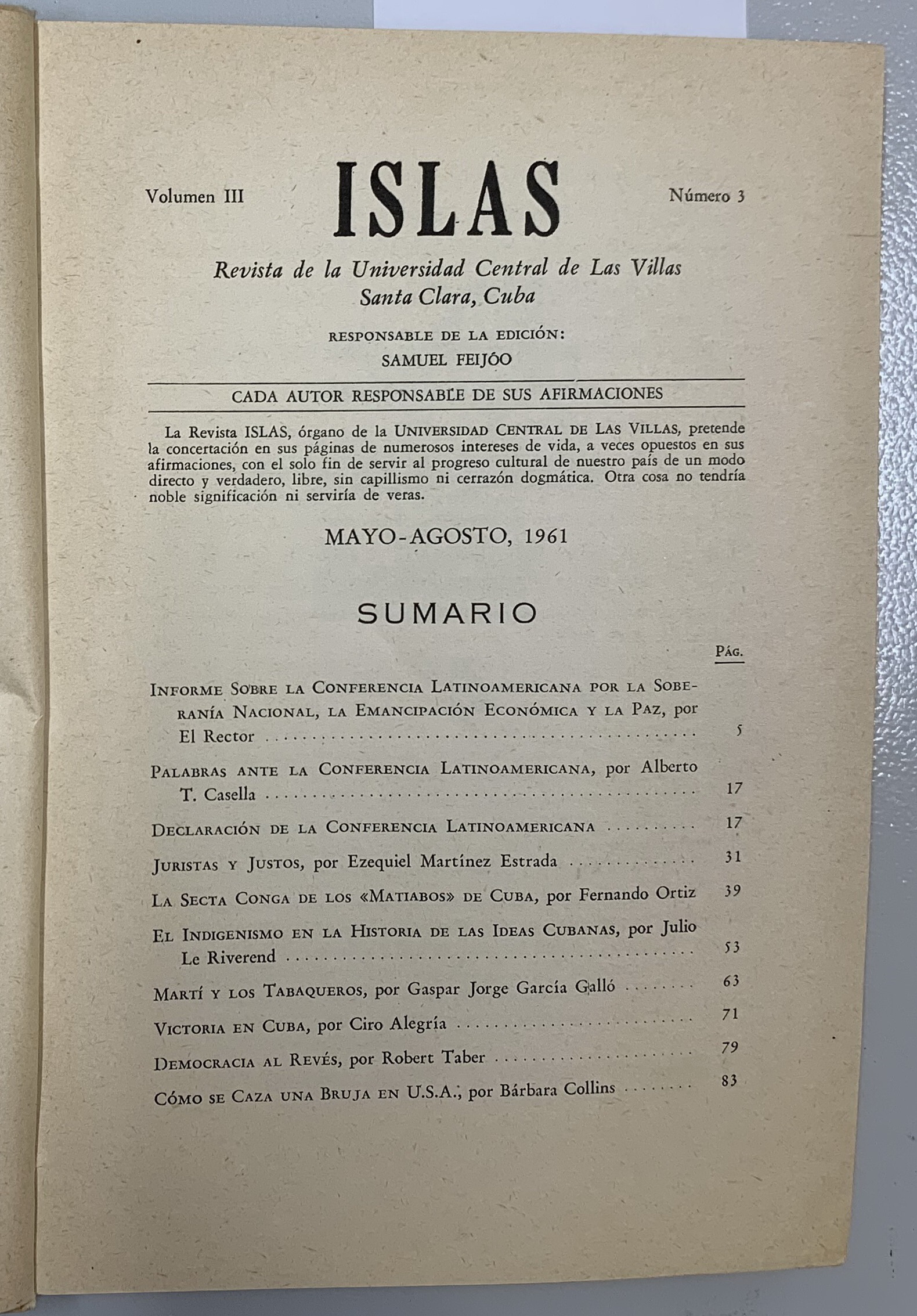 Islas. Numero 3, Volumen 3, Samuel Feijoo