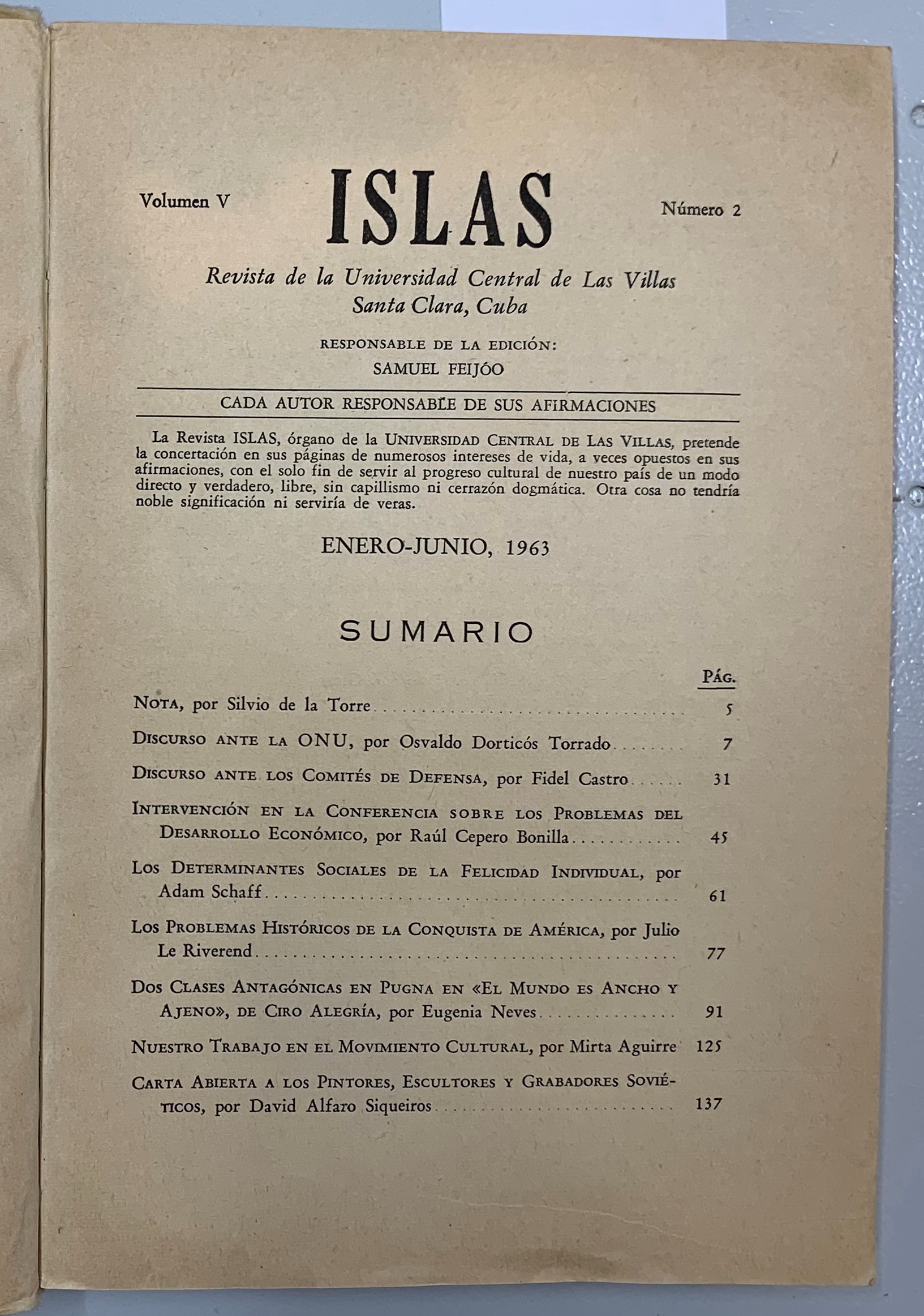Islas. Numero 2, Volumen 5, Samuel Feijoo