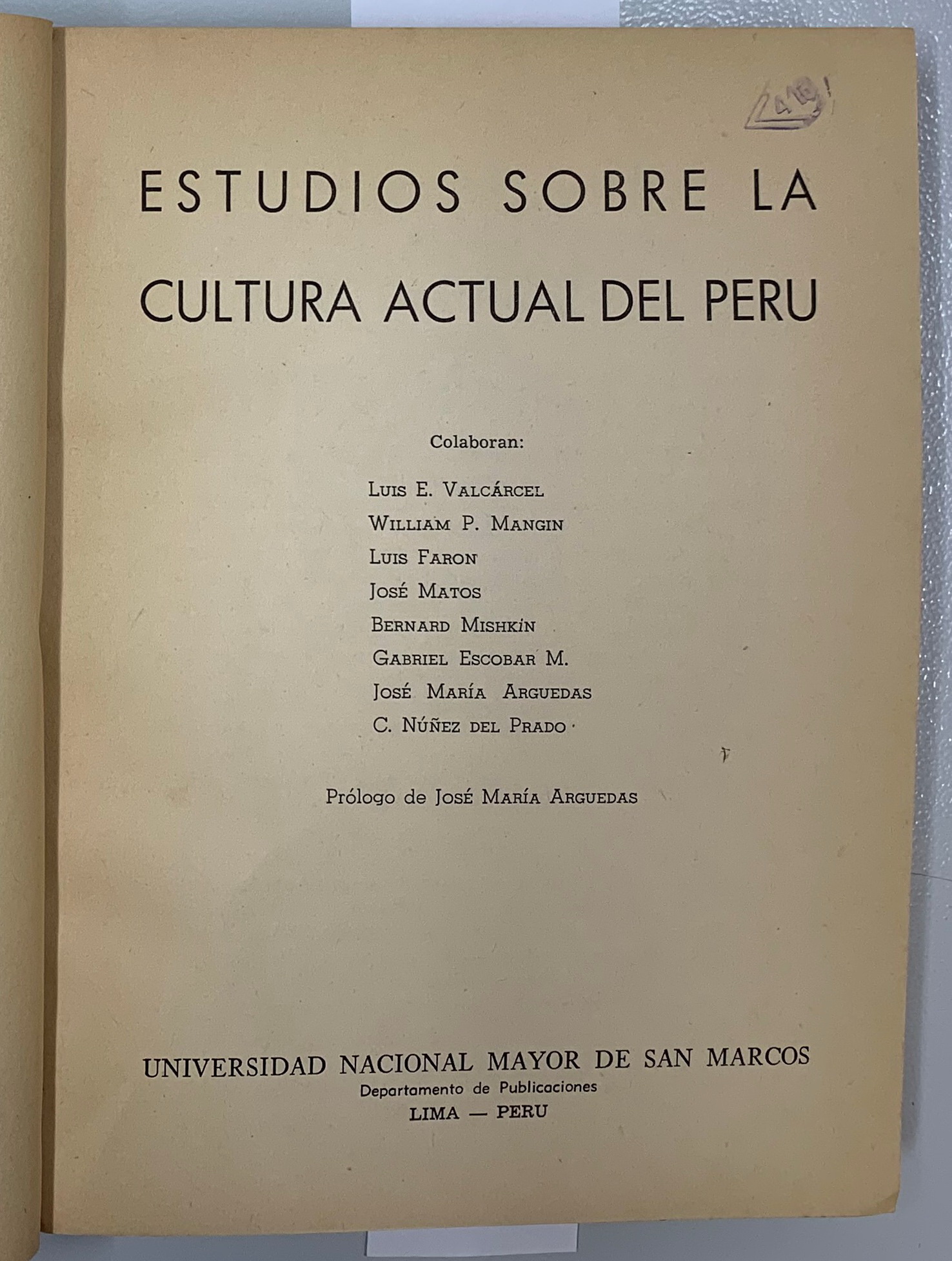 Estudios sobre la cultura actual del Peru