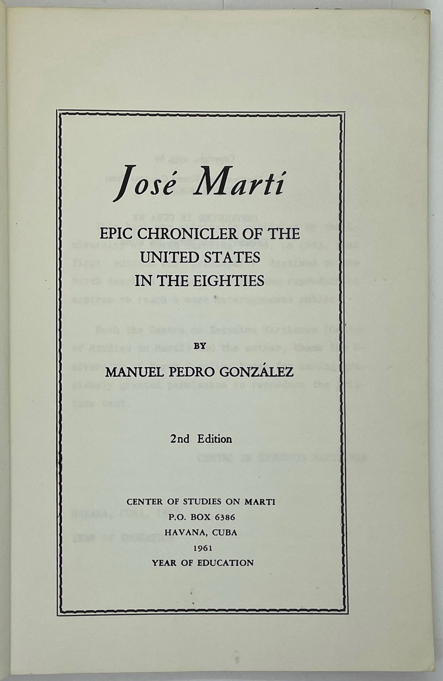 Epic Chronicler of the United States, Jose Marti