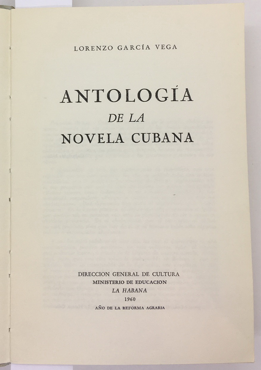 Antologia de la novela cubana, Lorenzo Garcia Vega