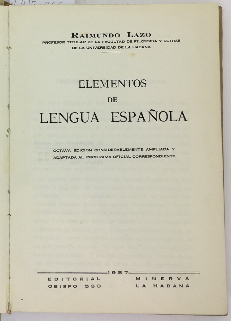 Elementos de Lengua Espanola, Raimundo Lazo