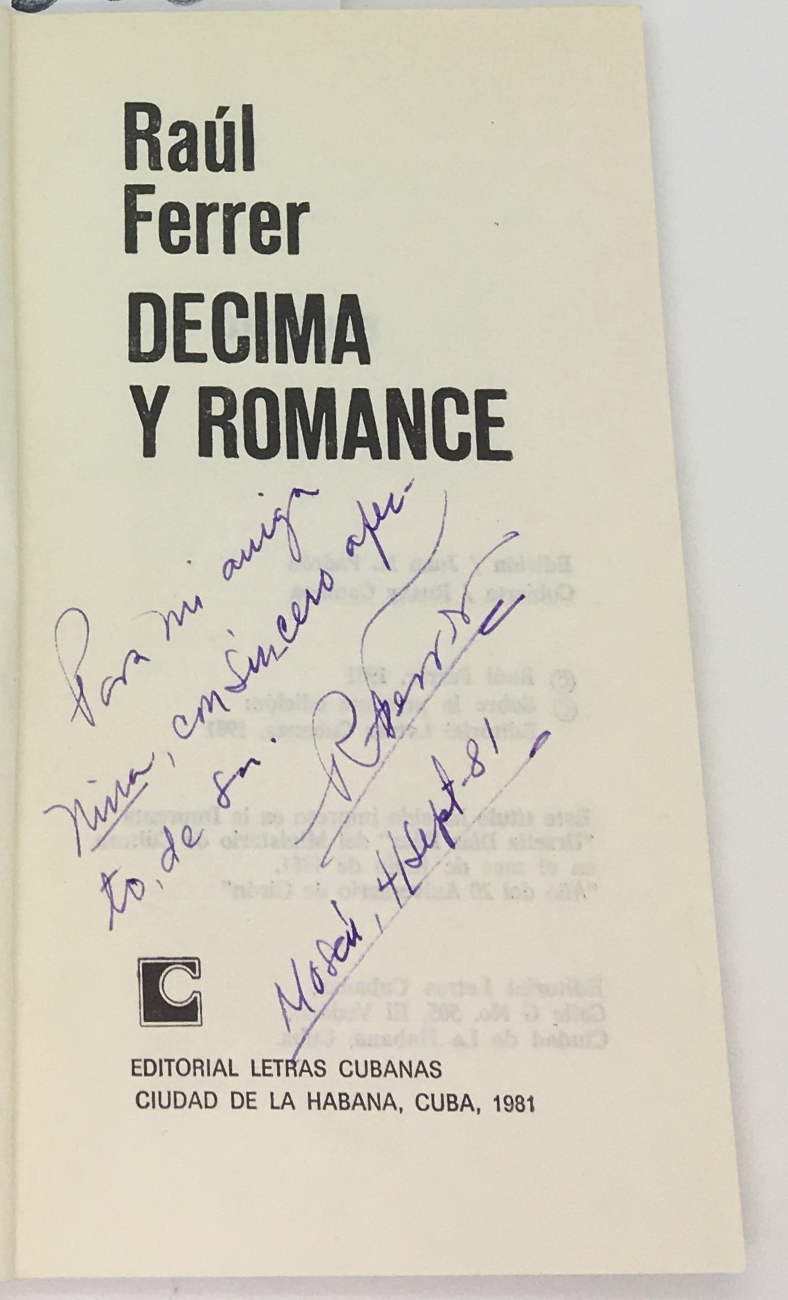Decima Y Romance, Raul Ferrez